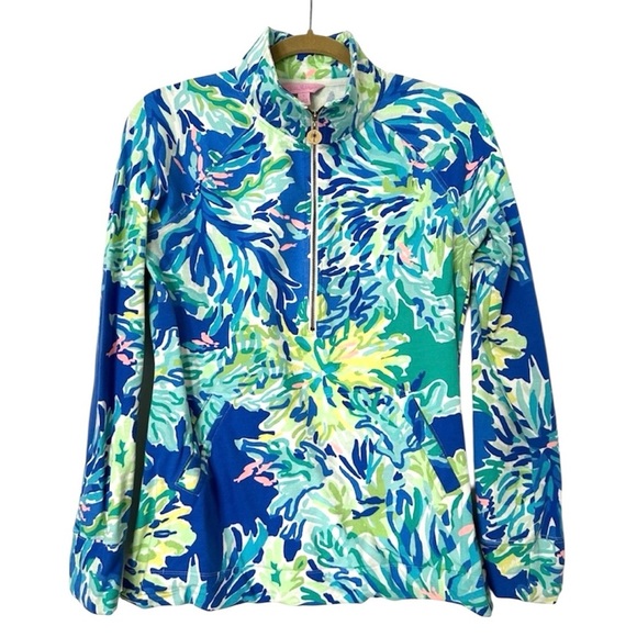 Lilly Pulitzer Skipper Popover Wade and Sea Women’s Small Blue Green - Picture 2 of 7